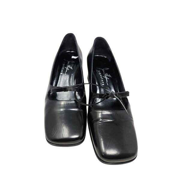 Vintage Y2K Black Leather 37 Square Toe Bow Mary Jane Chunky Goth Grunge main image 3